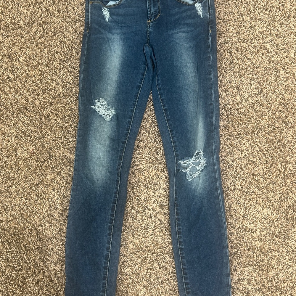 Articles of Society Womens Straight Jeans Mid Rise Distressed Blue Denim